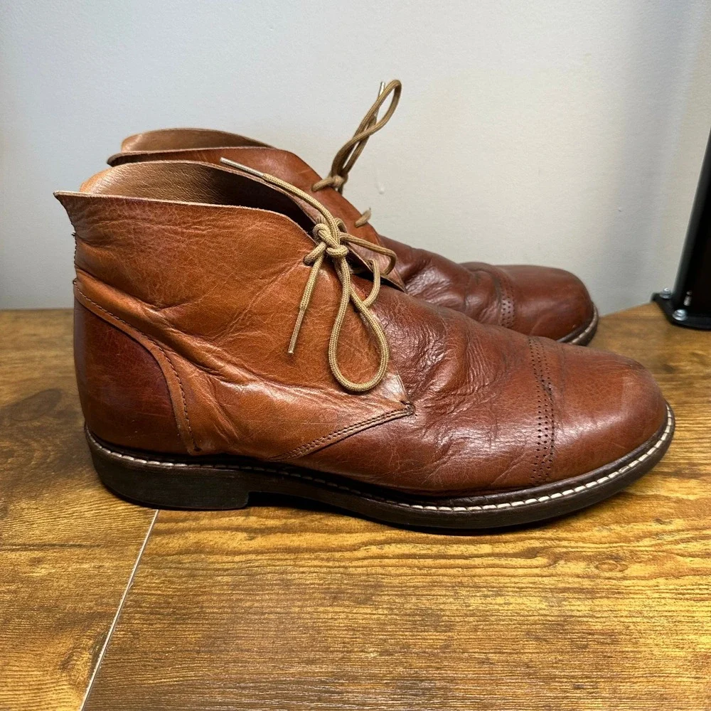 OluKai Mens Leather Chukka‎ Boots 10 Pahoa Ginger Brown Cap Toe Lace Up Shoes